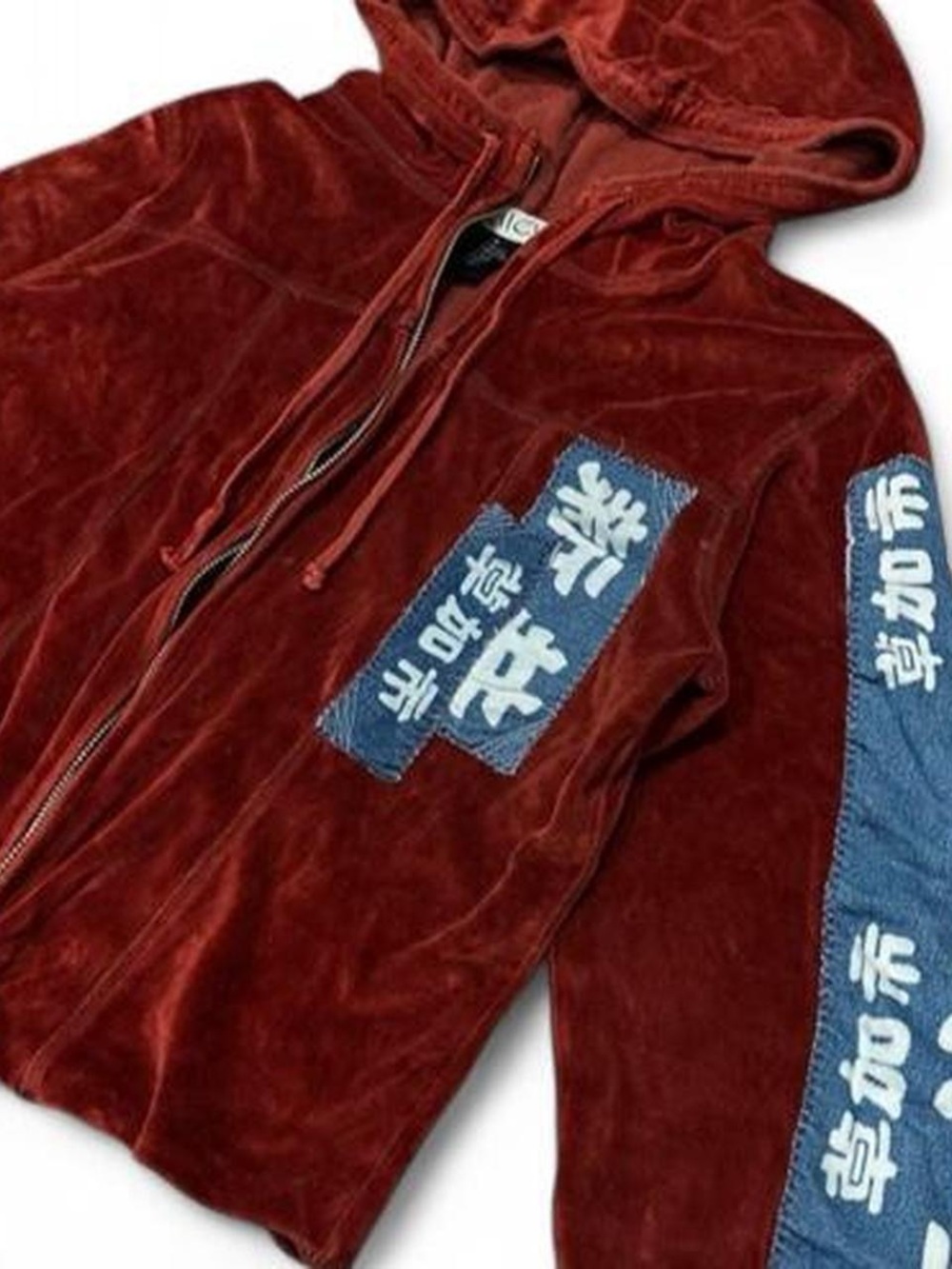 Y2K vintage Riley velour denim Asian hoodie